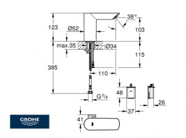 MEDIDAS MEZCLADOR LAVABO ELECTRONICO BAU COSMOPOLITAN GROHE